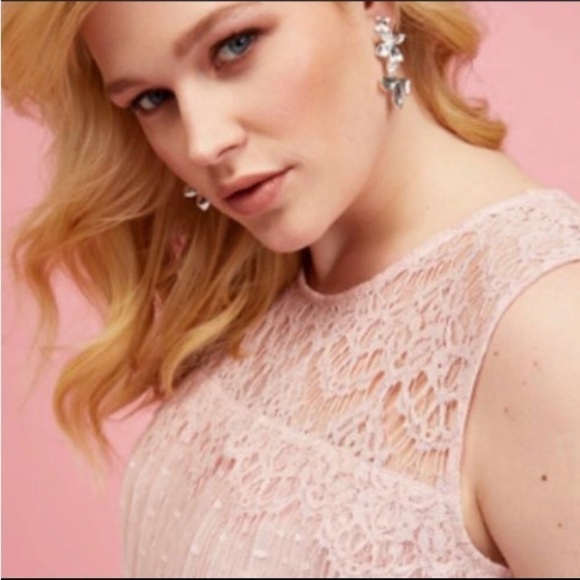 Lane Bryant Blue Pleated Lace Yoke Swing Shift Dress 14/16 Plus Mini Feminine - Picture 6 of 16